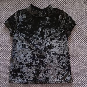 Girl's Black Velvet Turtleneck Top